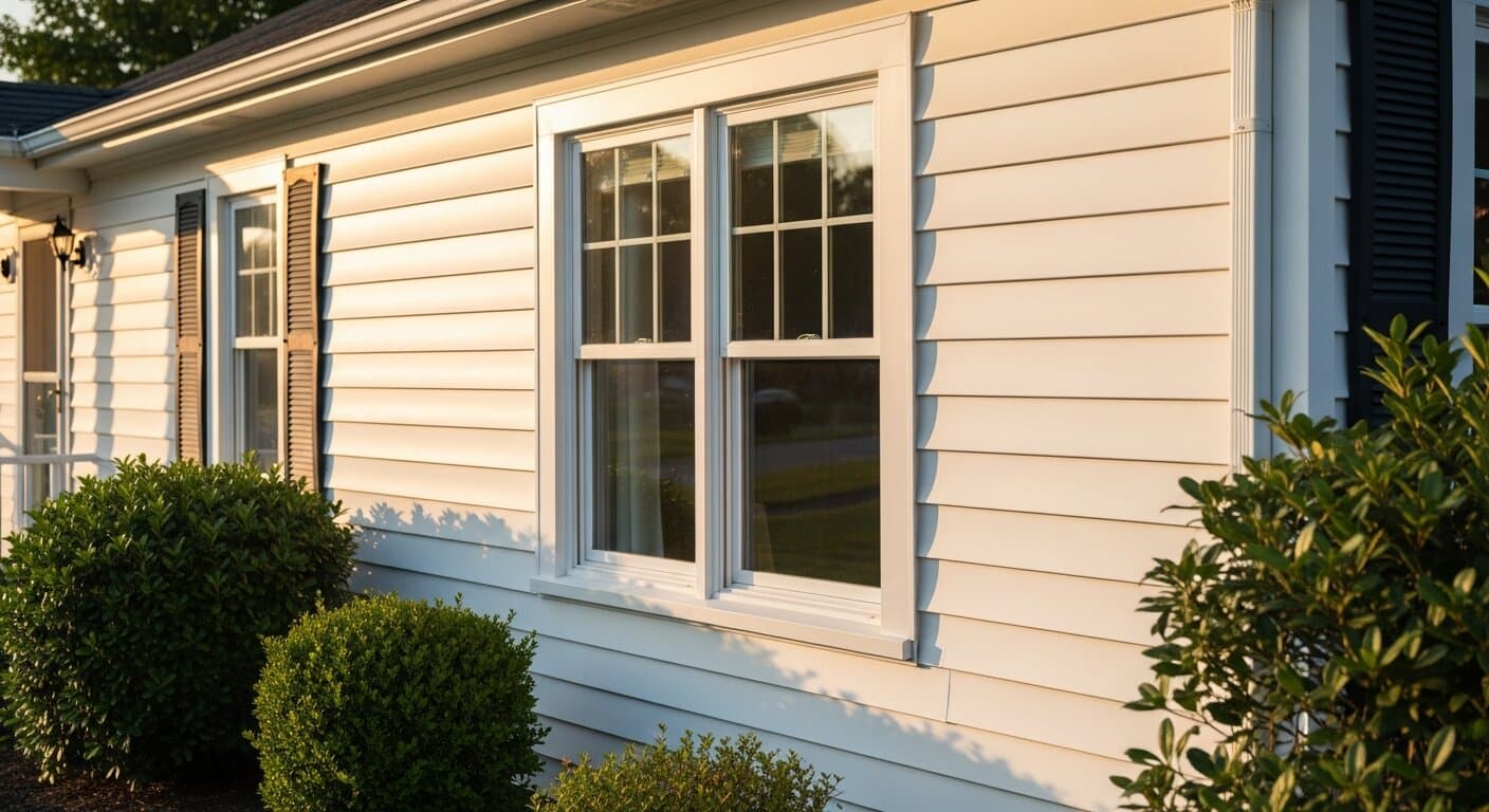 A vinyl double-hung window in a Mid-Atlantic home, used to illustrate an Alliance windows review across the brand's budget vinyl lineup.