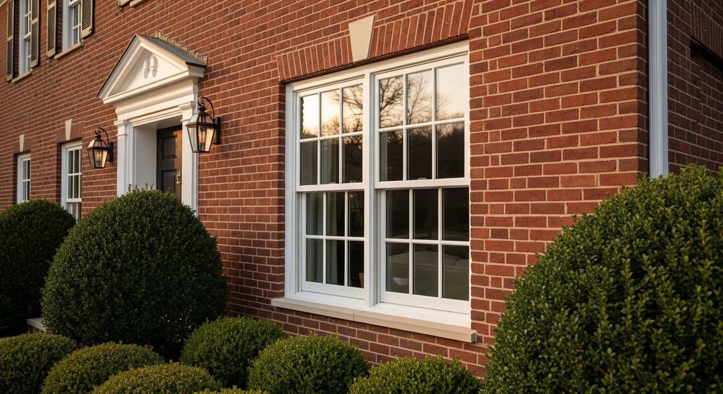 An Andersen 400 Series double-hung window in a DC-area colonial, used to illustrate an Andersen windows review across the 100, 200, 400, A, and E-Series lines.