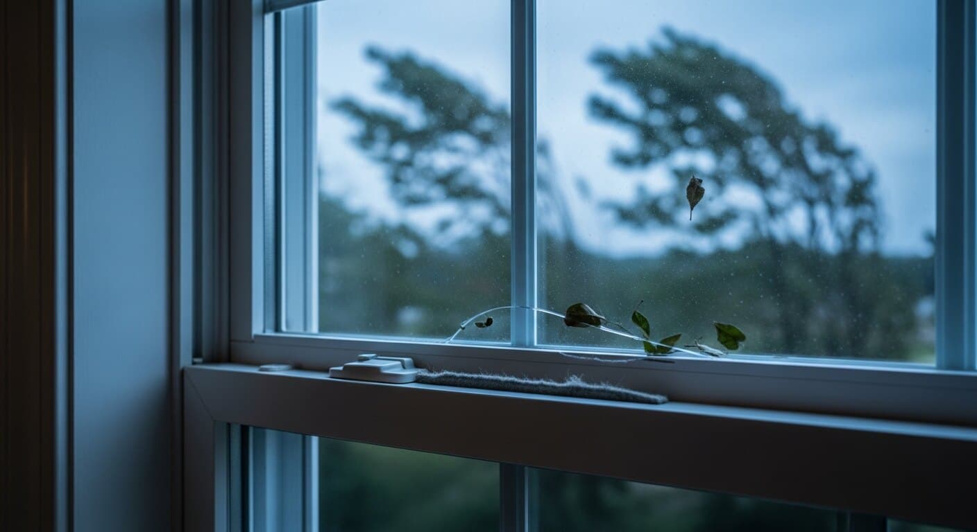 A homeowner in a DC, Maryland, or Virginia home checking a window for the air gap that causes whistling and noise.