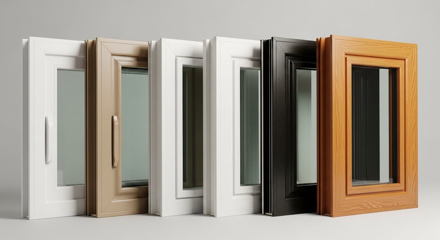 A lineup of replacement windows in different frame materials, used to compare the best replacement window brands for 2026 across budget, mid, and premium tiers for DC, Maryland, and Virginia homeowners.