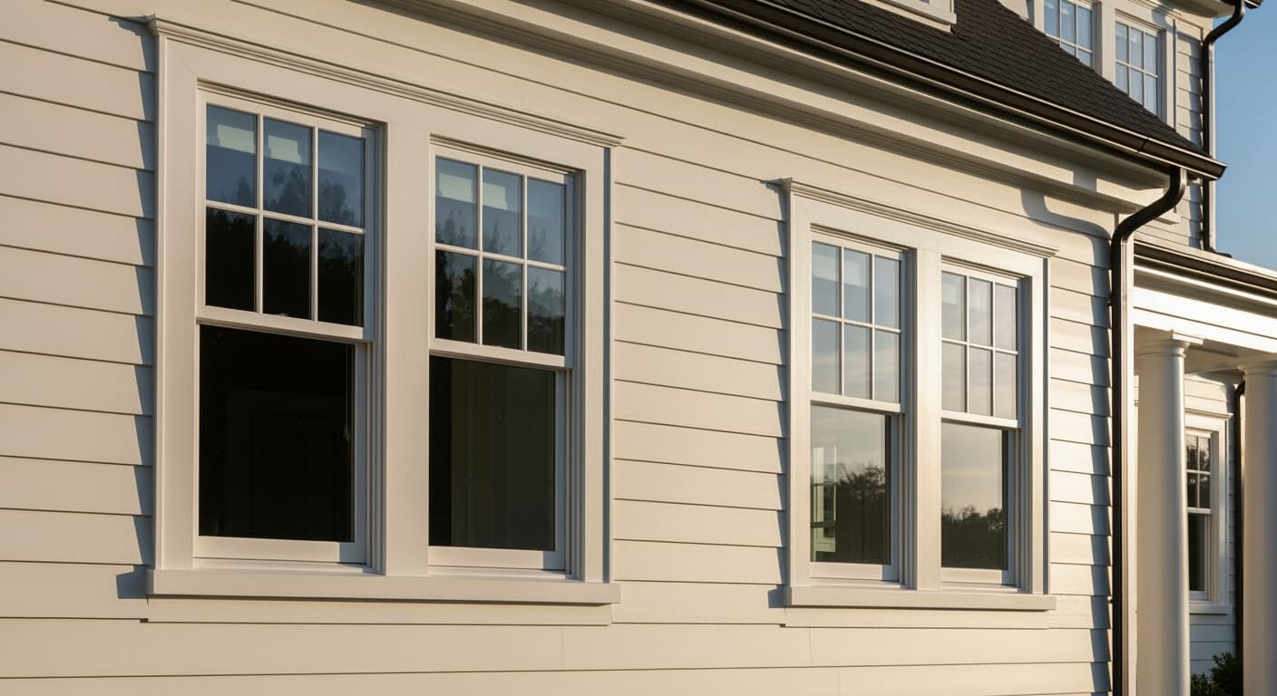 A DC-area colonial home with double-hung replacement windows, used to illustrate how double hung window cost varies by frame material, glass package, and install type.