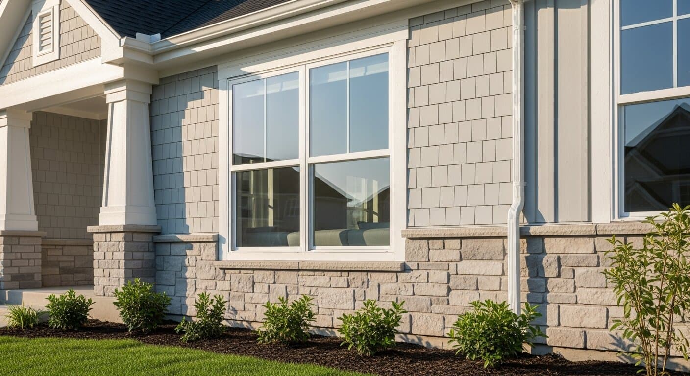 A Milgard vinyl window in a suburban home, used to illustrate a Milgard windows review across vinyl, fiberglass, and aluminum lines.