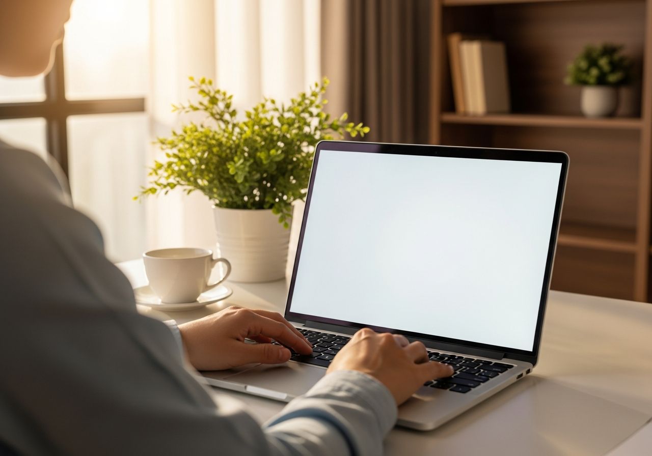 A homeowner ordering new windows online at a laptop